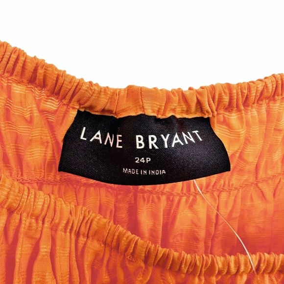 Lane Bryant Petite Orange Fitted Smocked Bodice Peplum Top Sz 24P NWT - Picture 6 of 8